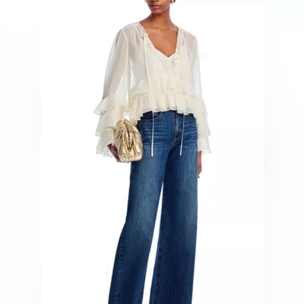 Cinq à Sept Steffina Ruffle Blouse Boho Festival Ivory Size XL NWOT - Picture 9 of 9